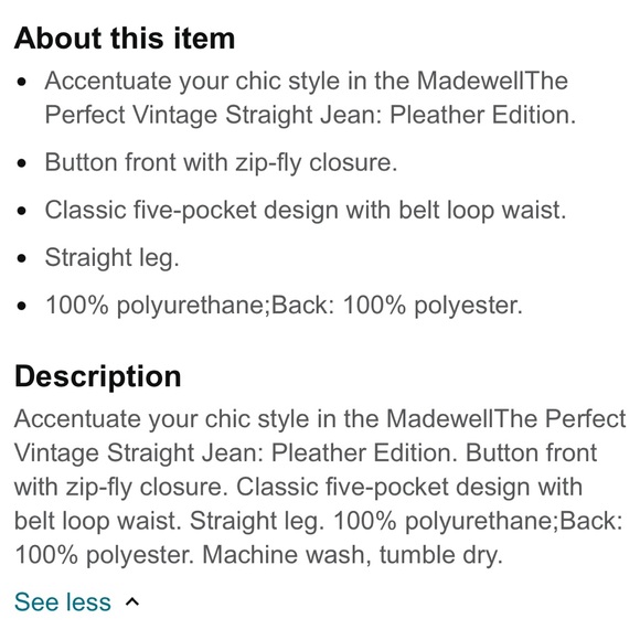 Madewell Faux Leather The Perfect Vintage Straight Jeans - Picture 4 of 16